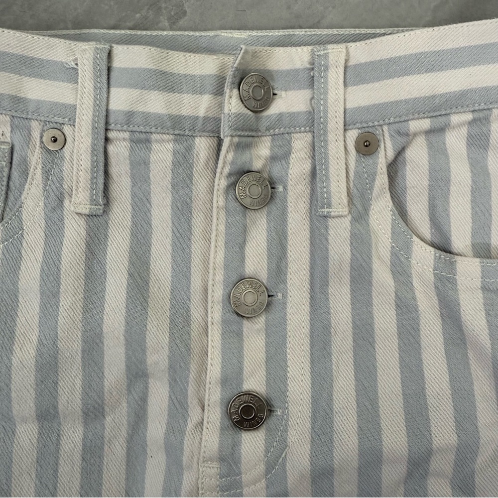 Women’s Madewell Stretch A-Line Mini Skirt Pompano Stripe Button Front Size 24 - Picture 4 of 16